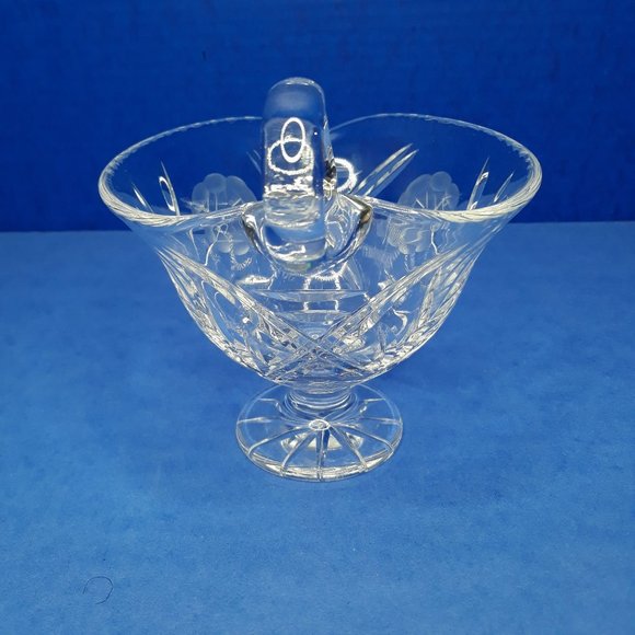 1960s Lead Crystal Gravy Boat Violetta Cut Etched Footed Vintage Heart Leaf Flor - Picture 3 of 13